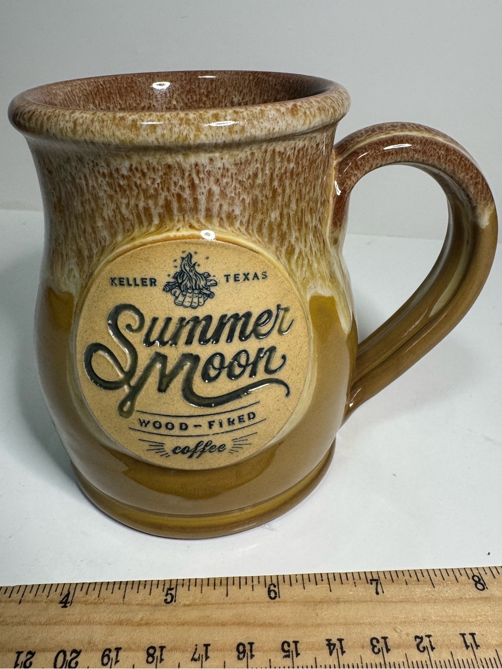 Summer Moon Coffee pottery mug mustard yellow